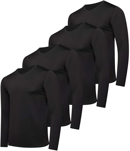 Men's Dry Fit Long Sleeve V-Neck T-Shirts Set 4X Tall Athletic Workout Gym Tees