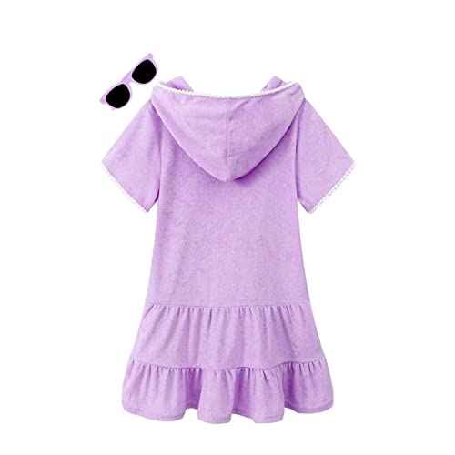 Girls Swim Cover Up Terry Swimsuit Coverup Kids Zip-Up Beach Pool Bathing Suit Wraps with Sunglasses