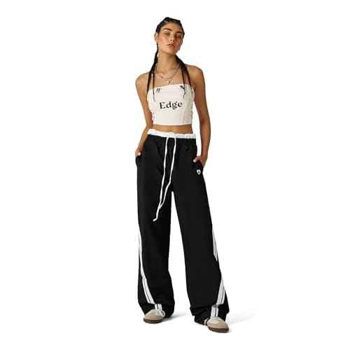 Aelfric Eden Double Waist Baggy Sweatpants Stripes Patchwork Wide Leg Casual Long Pants with Pockets