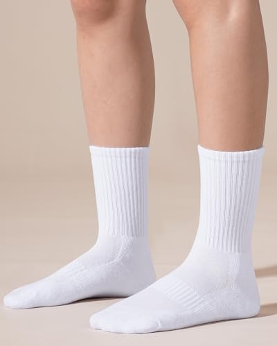 Kids Crew Socks Boys Girls Athletic Cushioned Running Socks 4-7 Years - White