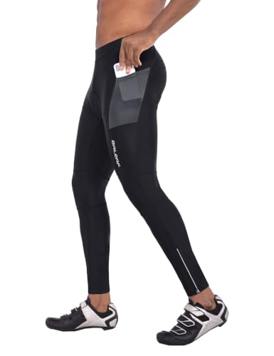 Men's 4D Padded Thermal Cycling Pants - UPF 50+ with Pockets, Medium, Black
