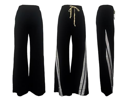 Women's Wide Leg Striped Drawstring Track Pants - Large Black Sweatpants