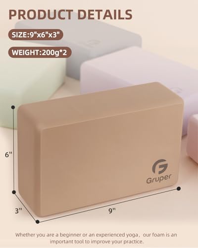 Brown Yoga Blocks 2 Pack - 9 x 6 x 3 Inches Exercise & Pilates Blocks