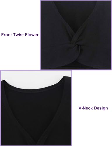 Girls Ballet Wrap Shrug Crop Top Long Sleeve Dance Costume - Black 4-6 Years