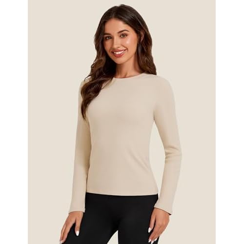 Tournesol Women's Micro Fleece Lined Thermal Tops Long Sleeve Crew Neck Underwear Top Warm Ribbed Undershirt Cold Weather