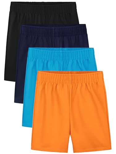 Resinta Toddler Boy Shorts 4-Pack Athletic Soccer Basketball Summer Pull-On, Black Navy Blue Orange Sky Blue 3T
