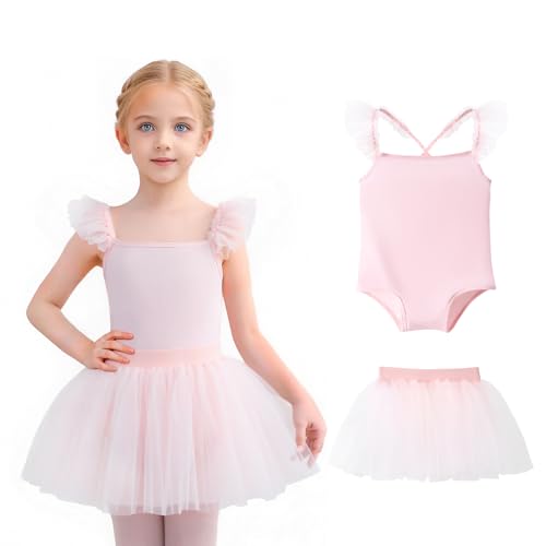 Girls Ballet Leotard with Removable Tutu Skirt Dance Outfit - Pink, 4-5T