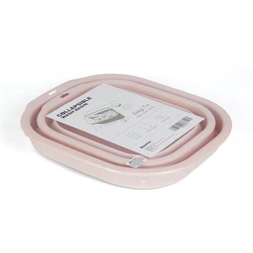 Pink Collapsible Wash Basin Set of 2 Portable Folding Plastic Bins for Laundry & Camping