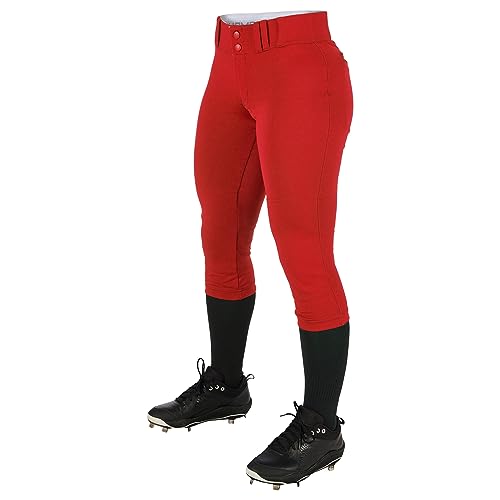 Women's Softball Pants - Low-Rise, Reinforced Knees, Small / Scarlet