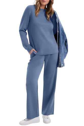 WIHOLL Lounge Sets for Women 2-Piece Travel Outfits Fall 2026 Sweatsuit Tracksuit Medium Grey Blue
