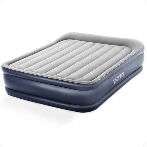 Intex 64135ED Dura-Beam Plus Deluxe Pillow: Fiber-Tech ? Queen Size ? Built-in Electric Pump ? 16.5in Bed Height ? 600lb Weight Capacity