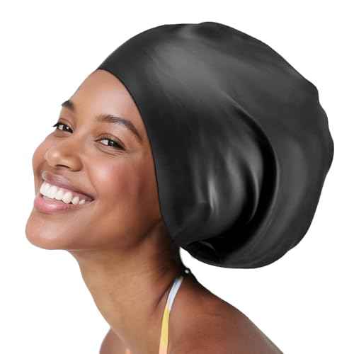 Extra Large Silicone Swim Cap for Long Hair - Waterproof Swimming Caps for Adults ; Comfort-Fit Tear-Resistant Bathing Cap to Keep Hair Dry
