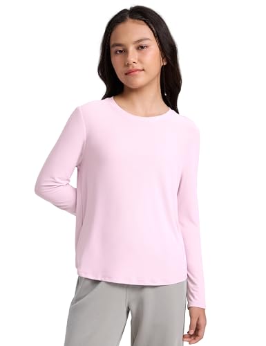 Girls Cloudweight Crewneck Top - Pink Peony, Medium, Lightweight Sportwear
