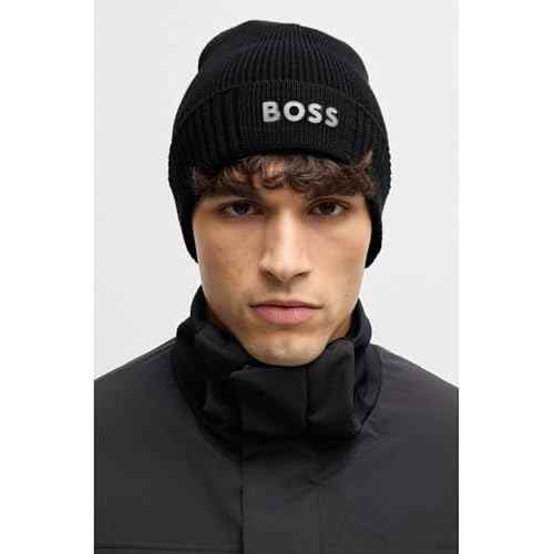 BOSS Mens Small Logo Cotton Blend Knit Hat