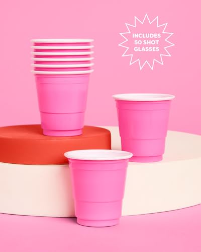 Pink Plastic Shot Glasses 2oz Set of 50 Disposable Party Cups
