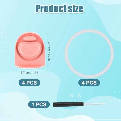 4pcs Replacement Stoppers & 4pcs Bottle Seal Rings for Owala FreeSip 24oz 32oz, BPA-Free Silicone O Ring Water Bottle Top Lid Replacement Parts for 16/19/24/32/40oz Gasket Plug Accessories(Colorful)