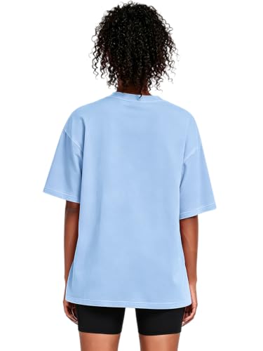 Oversized Women's Heavyweight Cotton T-Shirt - Light Blue, Large