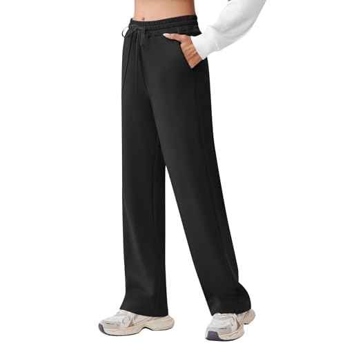 PINSPARK Women's Wide Leg Sweatpants High Waisted Baggy Workout Sweat Pants Comfy Drawstring Athletic Pants with Pockets