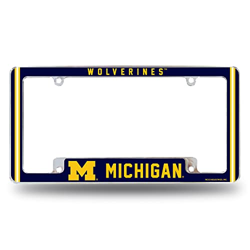 NCAA Michigan Wolverines Chrome License Plate Frame - Stripe Design, 12x6 Inches