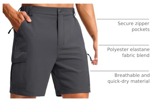 Men's 7-Inch Hiking Cargo Shorts - Large Charcoal with 5 Pockets