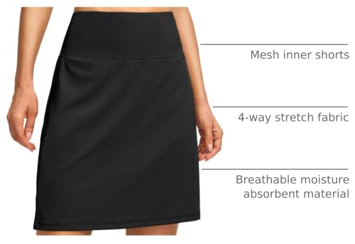 Large Black 19-Inch Golf Skort with Pockets - High Waist Women's Athletic Skirt