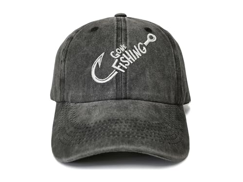 Gone Fishing Dad Hat - Embroidered Fisherman Gift - Washed Black