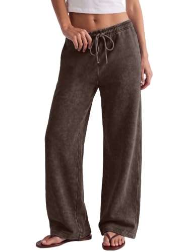 Women’s Acid Washed Wide Leg Casual Pants - Medium Coffee