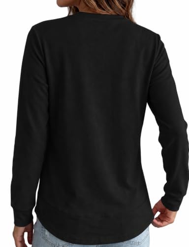 AURUZA Women's Long Sleeve Crewneck Sweatshirt Black Large Fall Casual Loose Fit Pullover