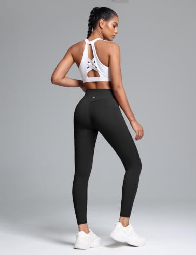 Women's Workout Leggings with Pockets - 25 Inch, Medium, Black