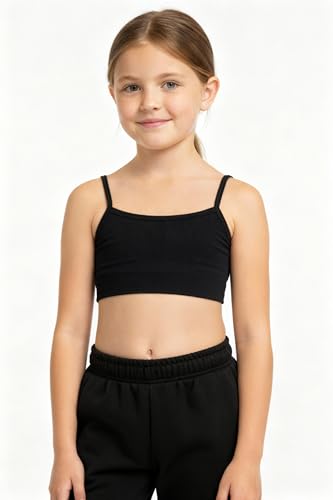 Kids Sports Bra Seamless Bralette Crop Cami for Girls 4-8 Years - Black