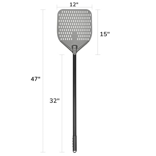 12 x 15 Inch Rectangular Aluminum Pizza Peel - 47 Inch Overall with Long Handle