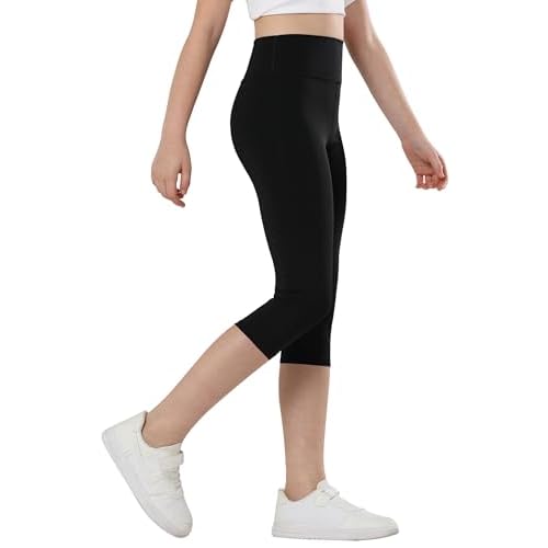 Gnainach Girls Capri Leggings High Waisted Compression Pants Stretch Active Yoga Tights for Kids Teen Workout Running