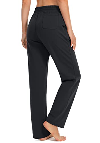Women's Cotton Lounge Sweatpants with Pockets - Black 29 Inch Large