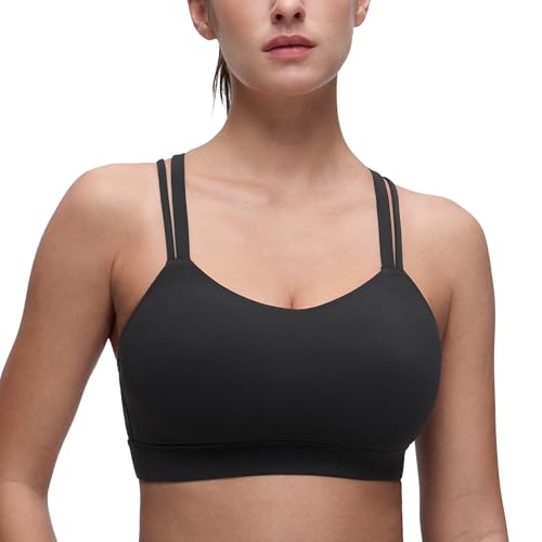 Large Black Soft Molded Sports Bra with Cross-Back Support - DD Cup Yoga Bra