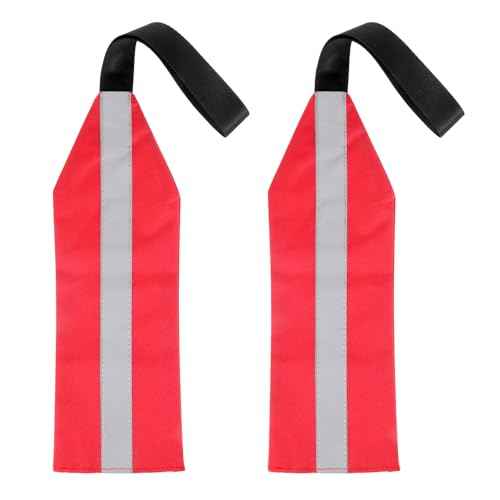 2 PCS Tow Flag, Red Warning Flags with Webbing, Travel Safety Tow Flag, High Visibility Trailer Warn Flags, with Bungee Cord and Double Sided Reflective Strip, 14.6¡¿5.15in