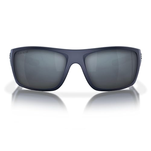 Fin-Nor Men's Rectangular Sunglasses, Grey Polycarbonate Lens-Matte Dark Blue Frame, M/L