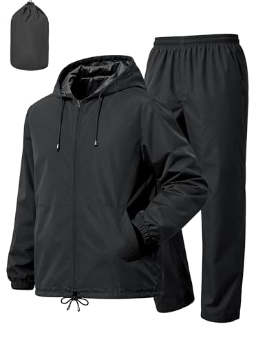 Mens Waterproof Rain Suit with Rain Pants - Small, Black