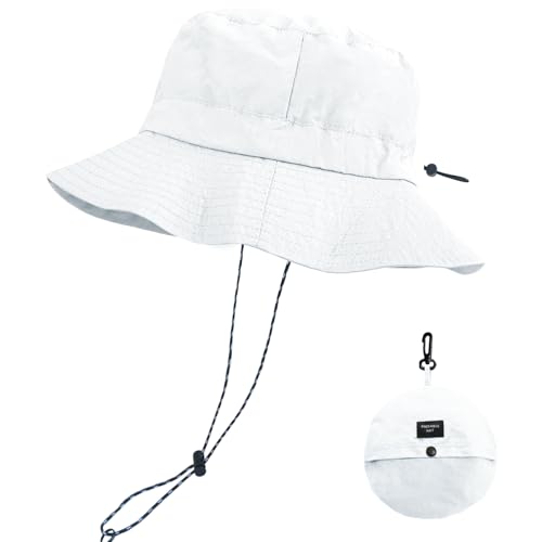 Large-X-Large Packable Sun Bucket Hat for Men Women UV Protection Outdoor White
