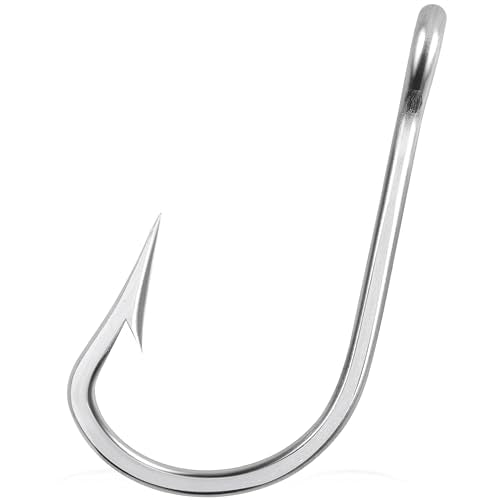8/0 Saltwater Tuna Fishing Hooks - 15 Pack, Ultra Sharp Stainless Steel Big Game Trolling Hooks