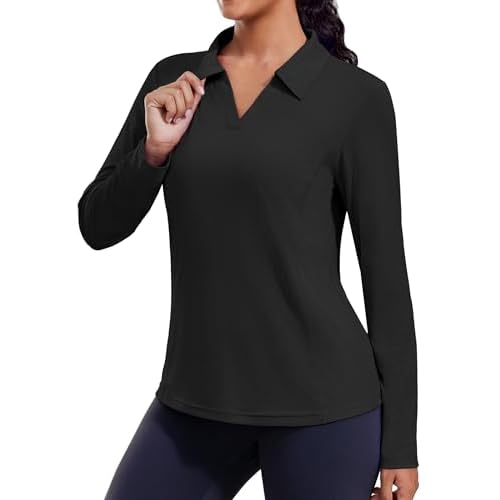 PINSPARK Long Sleeve Workout Tops for Women UPF 50+ Sun Shirts V Neck Quick Dry Golf Hiking Athletic Running Fishing Shirts