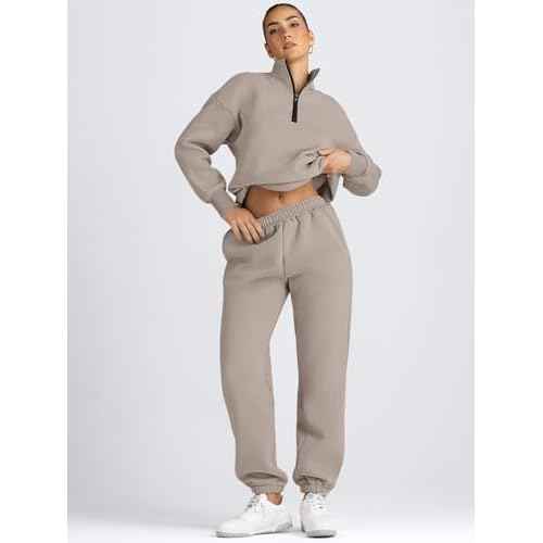 AUTOMET Women's Sweatsuits 2 Piece Outfits Lounge Sets Long Sleeve Half Zip Pullover and Baggy Sweatpants with Pockets