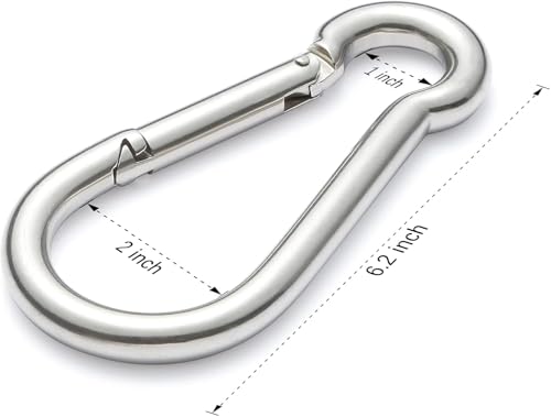 Silver Stainless Steel Spring Snap Hook Carabiner Set of 6 - 6.2 Inch