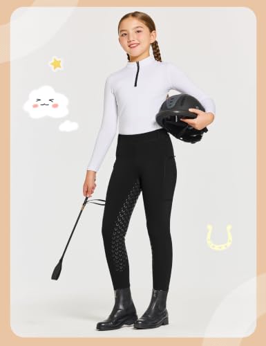 Girls Winter Riding Pants Fleece-Lined Breeches - Large Black