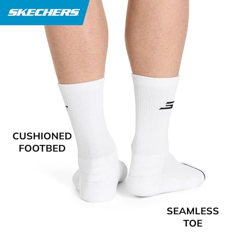 Skechers Men's 3-Pack Performance Pickleball Crew Socks - Odor Control & Mesh Ventilation - Size 10-13 - White