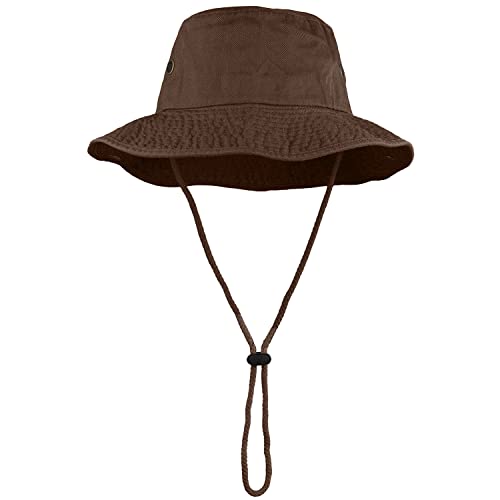 Men Women Wide Brim Sun Hat Bucket Hat UV Protection Camping Hiking Safari Small-Medium Dark Brown