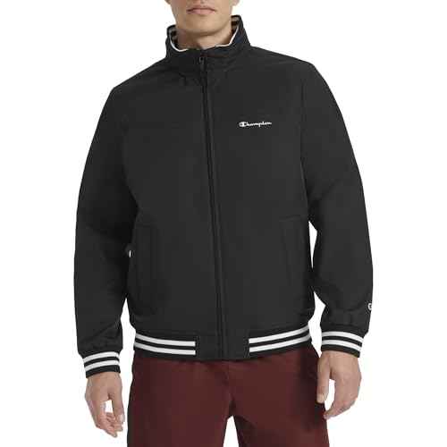 Champion mens Water Resistant Varsity Bomber Jacket With Flex Stand Collar
