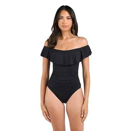 La Blanca Women's One Piece Swimsuit Off Shoulder Ruffle Island Goddess Bathing Suit