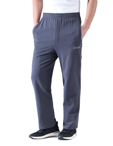 Men's Zip Fly Sweatpants - Midweight Straight Leg, X-Large, Black & Gray