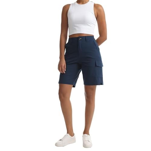 Women's Lightweight Hiking Cargo Shorts for Running Athletic Camping Travel Golf - Water Resistant with 5 Pockets
