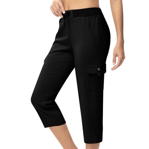 TBMPOY Women's Capri Pants Lightweight Quick Dry Hiking Cargo Pockets Casual Water Resistant Travel Cropped Cotton